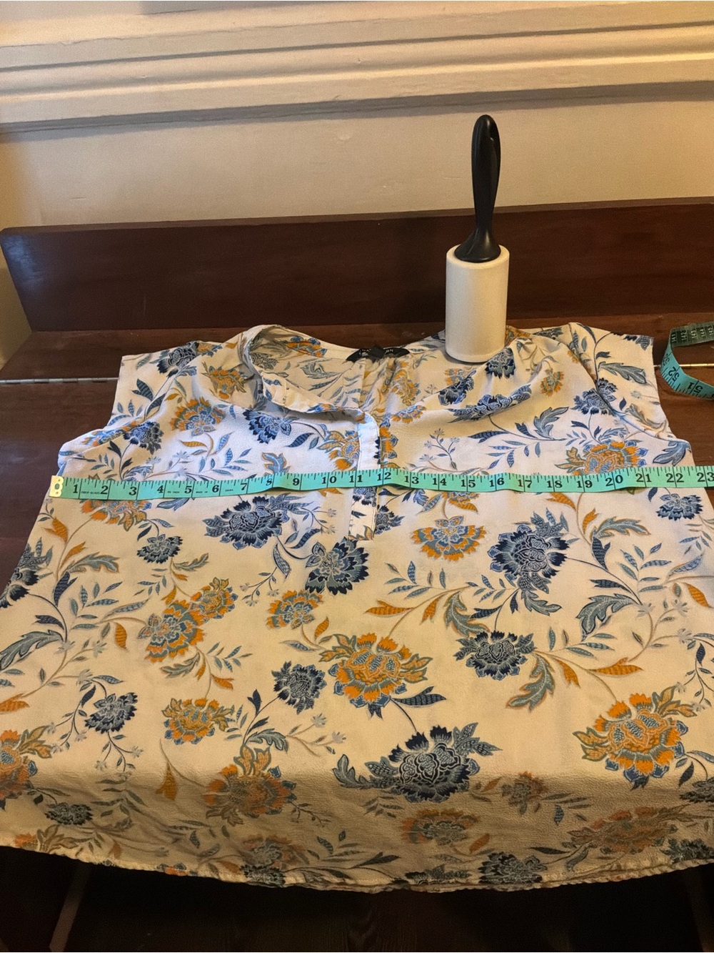41 Hawthorn Cream Floral Cap-Sleeve Blouse with Blue & Mustard Print